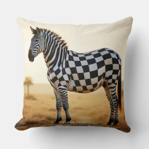 Coussin Imaginaire mignon À damiers Zèbre blanc