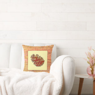 Coussin imitation du bois et pinécone