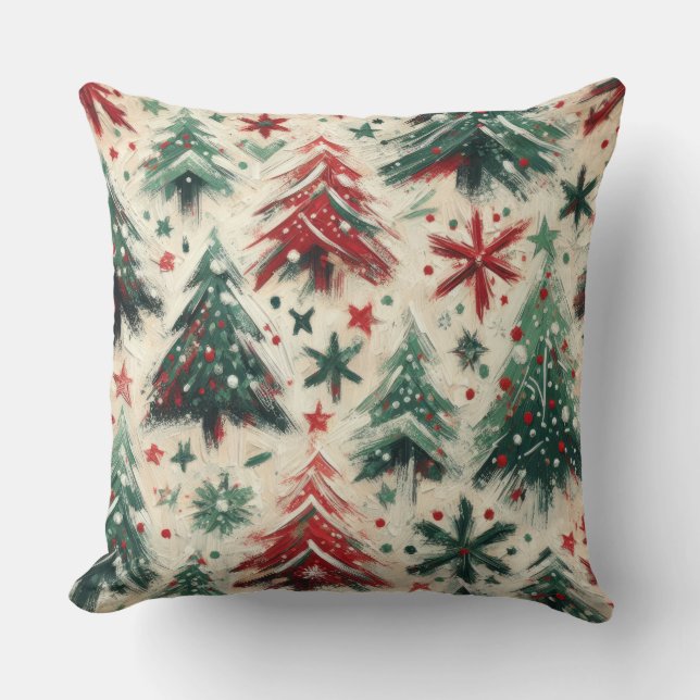 Coussin Impasto Red and Green Christmas Trees Collage (Recto)