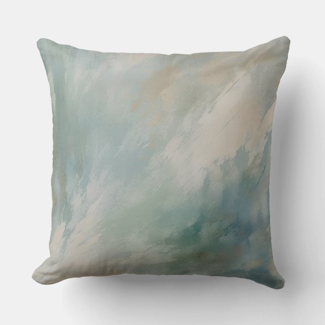 Coussin Impression Abstraite Bleue Verte Atténuée (Recto)