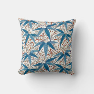 Coussin Impression bambou William Morris, bleu denim et bl