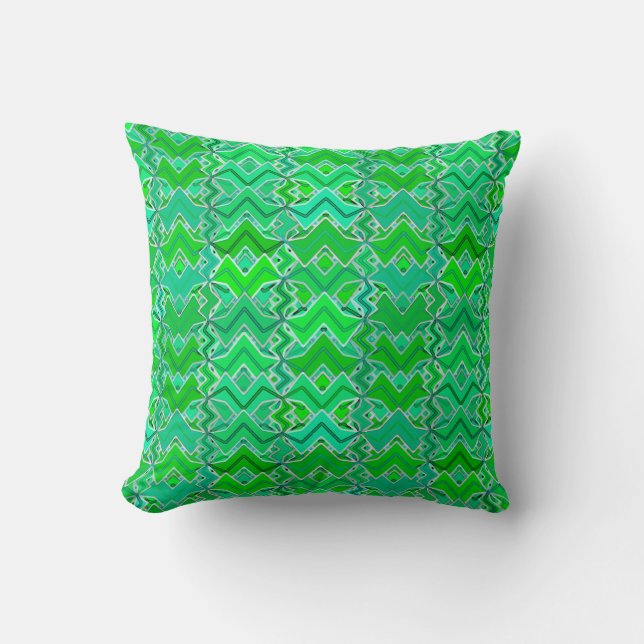 Coussin Impression batik tribal, vert jade et vert citron (Recto)