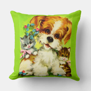 Coussin impression chiot mignon et chatons souriants