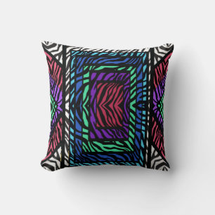 Coussin Impression d'animal de zèbre arc-en-ciel géométriq