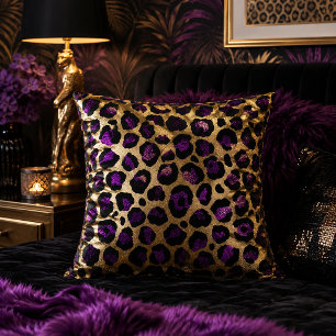 Coussin Impression d'animaux à motif léopard or et violet