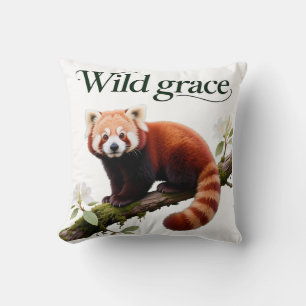Coussin Impression d'art de Panda roux avec fleurs de Rhod