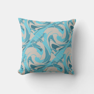 Coussin Impression d'art floral méditerranéen turquoise aq