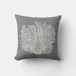 Coussin Impression de corail de ventilateur, Argent pâle s
