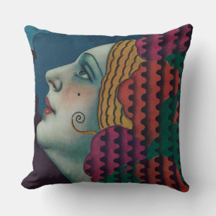 Coussin impression de femme art déco vers 1930