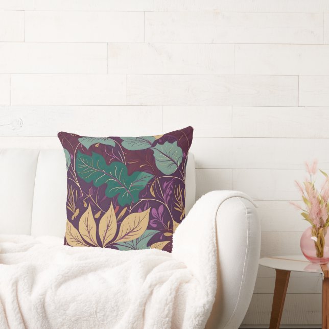 Coussin Impression de feuille moderne gracieuse violette (Canapé)