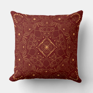 Coussin Impression de mandala avec perles dorées fausses