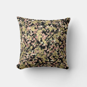 Coussin Impression de motif de camouflage noir vert rose o
