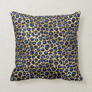 Coussin Impression de taches de léopard glamour or et bleu