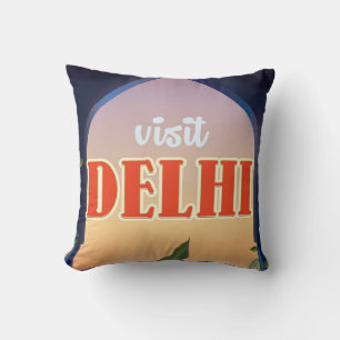 Coussin Impression de voyage vintage à Delhi.