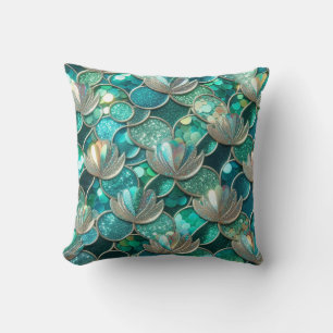 Coussin Impression d'écailles de queue de sirène verte