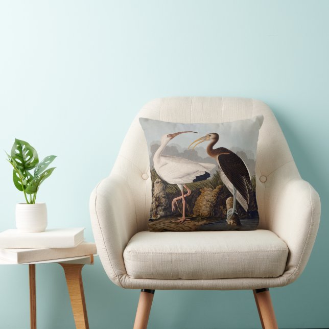Coussin Impression d'oiseau Ibis blanc de John James Audub (Chaise)
