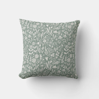 Coussin Impression fleur sauvage - vert sauge