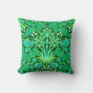 Coussin Impression Hyacinthe de William Morris, vert émera