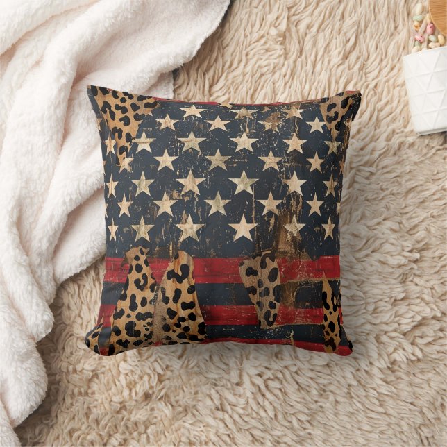 Coussin Impression léopard de drapeau américain rustique ( (Couverture)