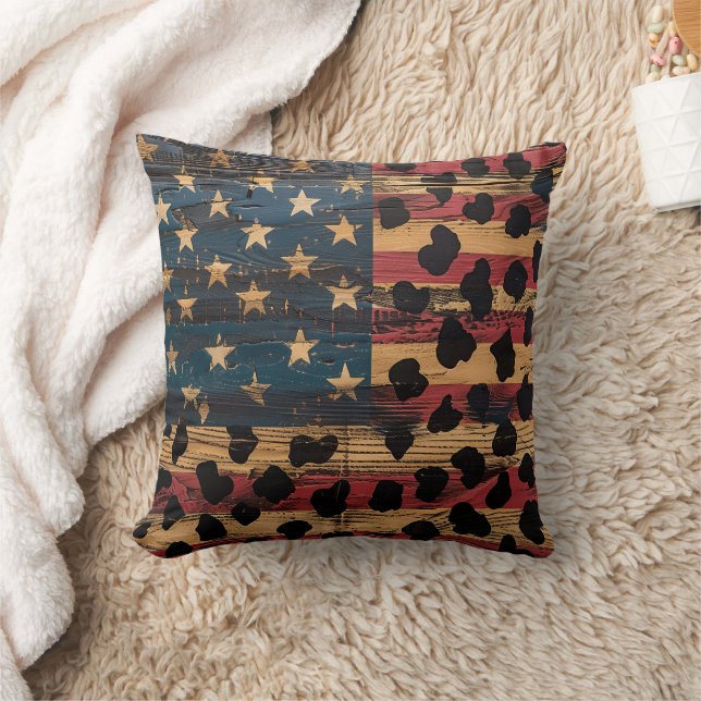 Coussin Impression léopard de drapeau américain rustique ( (Couverture)