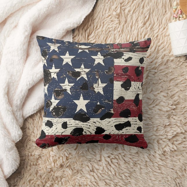 Coussin Impression léopard de drapeau américain rustique ( (Couverture)