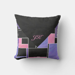 Coussin Impression Mondrian violet rose noir