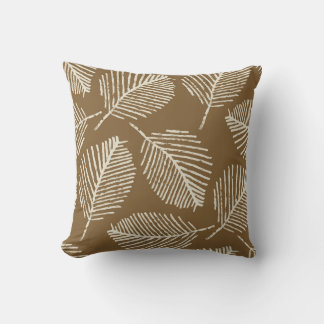 Coussin Impression mono feuille, brun caramel, sans soudur