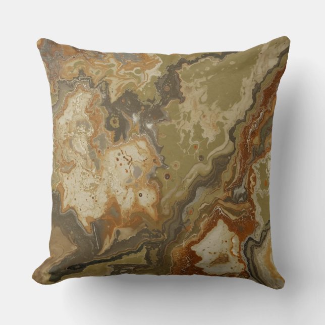 Coussin Impression olive vert ambré abstrait rustique (Recto)