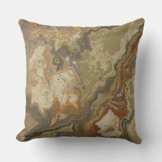Coussin Impression olive vert ambré abstrait rustique