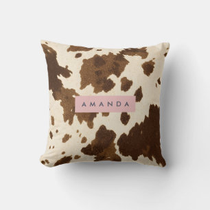 Coussin Impression Personnalisée en Cuir de Vache Marron R