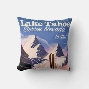 Coussin Impression ski vintage Lake Tahoe sierra nevada