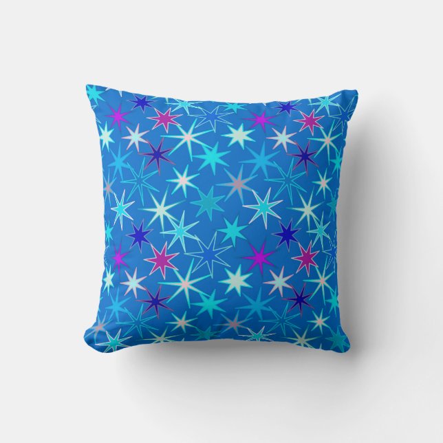 Coussin Impression Starburst moderne, Bleu Cérulean Profon (Recto)