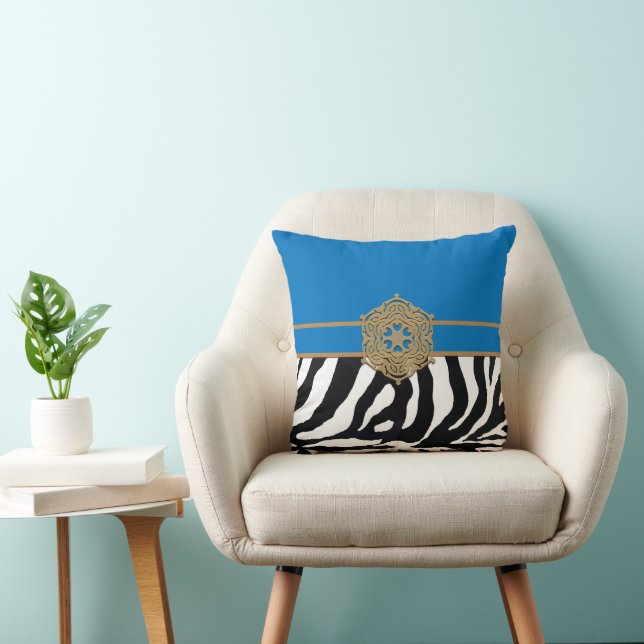 Coussin Impression Zebra avec bleu (Chaise)