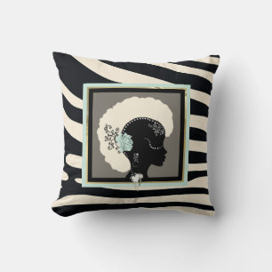 Coussin Impression zèbre crème et noir