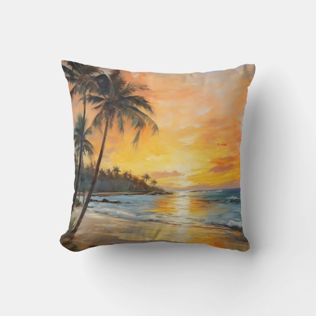 Coussin Impressionnisme français : Plage de coucher de sol (Recto)