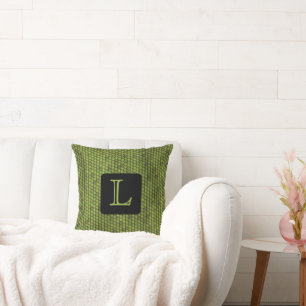 COUSSIN IMPRIMANTE FAUX VERT LIZARD, MONOGRAMME