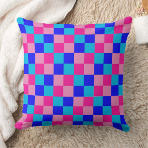 Coussin Imprimé à carreaux rose et bleu