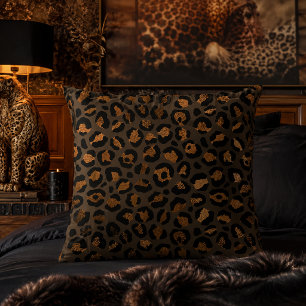 Coussin Imprimé animalier léopard métallisé bronze