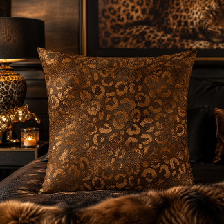 Coussin Imprimé animalier léopard métallisé bronze