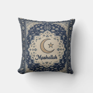 Coussin imprimé bleu Machallah décoration Ramadan