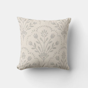 Coussin Imprimé bloc à motif floral gris doux et arrondi a