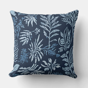 Coussin Imprimé botanique bleu marine et bleu clair