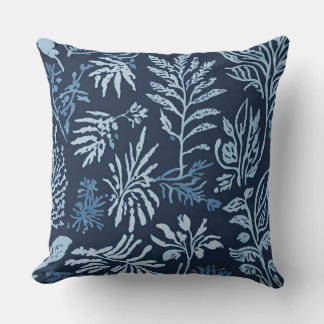 Coussin Imprimé botanique bleu marine et bleu clair