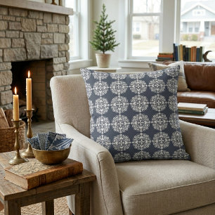 Coussin Imprimé damassé classique bleu et blanc