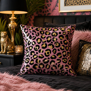 Coussin Imprimé d'animal à motif léopard rose et or