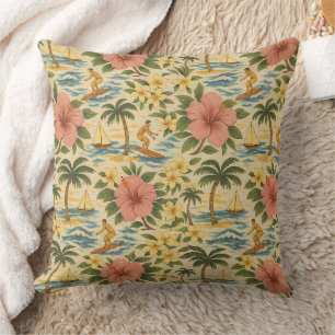 Coussin Imprimé de chemise hawaïenne délavé du milieu du s