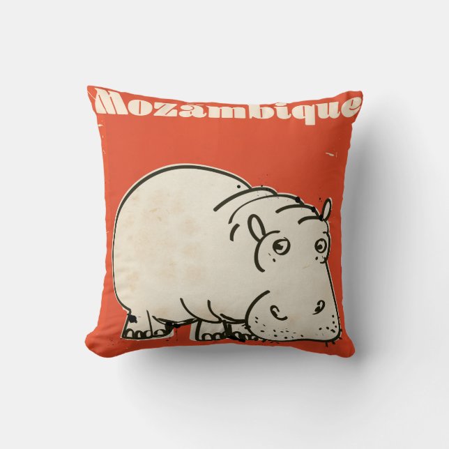 Coussin imprimé de l'affiche de voyage hippo Mozambique (Recto)