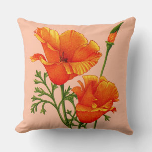 Coussin imprimé de pavot orange de Californie