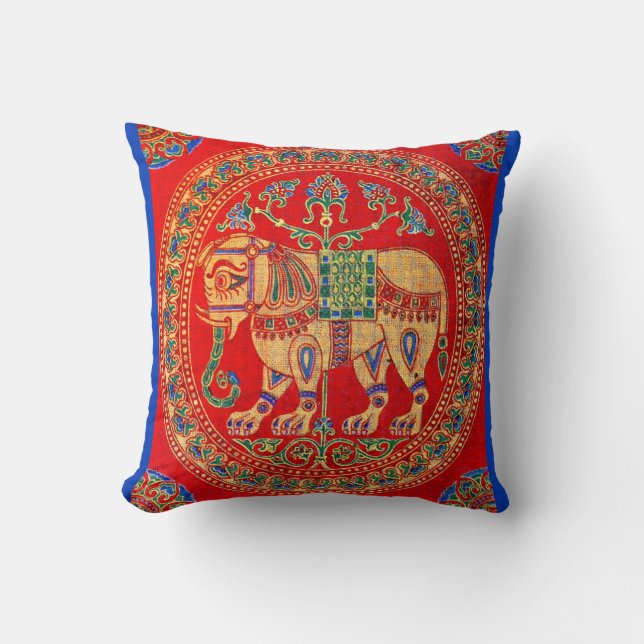 Coussin imprimé d'éléphants est-indiens (Recto)