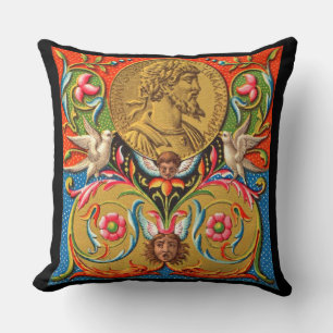 Coussin Imprimé du 15ème siècle César oiseaux fleurs etc